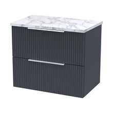 Hudson Reed Fluted 600 Wall Hung 2-drawer Vanity & Laminate Worktop Contemp Soft Black MFC Painted Gloss 522x605x390mm - JJ Building Materials