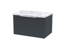 Hudson Reed Fluted 600 Wall Hung Single Drawer Vanity & Laminate Worktop Contemp Soft Black MFC Painted Gloss 381x605x390mm - JJ Building Materials