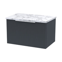 Hudson Reed Fluted 600 Wall Hung Single Drawer Vanity & Laminate Worktop Contemp Soft Black MFC Painted Gloss 381x605x390mm - JJ Building Materials