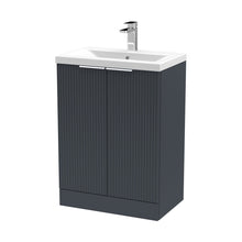 Hudson Reed Fluted 600mm Floor Standing 2 Door Vanity & Basin 1 Contemp Soft Black MFC Painted Gloss 850x610x390mm - JJ Building Materials