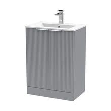Hudson Reed Fluted 600mm Floor Standing 2 Door Vanity & Basin 2 Contemp Satin Grey MFC Painted Gloss 828x600x390mm - JJ Building Materials