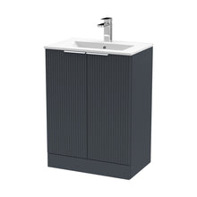 Hudson Reed Fluted 600mm Floor Standing 2 Door Vanity & Basin 2 Contemp Soft Black MFC Painted Gloss 828x600x390mm - JJ Building Materials