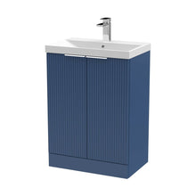 Hudson Reed Fluted 600mm Floor Standing 2 Door Vanity & Basin 3 Contemp Satin Blue MFC Painted Gloss 860x610x395mm - JJ Building Materials