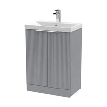 Hudson Reed Fluted 600mm Floor Standing 2 Door Vanity & Basin 3 Contemp Satin Grey MFC Painted Gloss 860x610x395mm - JJ Building Materials