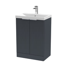 Hudson Reed Fluted 600mm Floor Standing 2 Door Vanity & Basin 3 Contemp Soft Black MFC Painted Gloss 860x610x395mm - JJ Building Materials