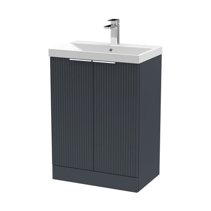 Hudson Reed Fluted 600mm Floor Standing 2 Door Vanity & Basin 3 Contemp Soft Black MFC Painted Gloss 860x610x395mm - JJ Building Materials