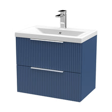 Hudson Reed Fluted 600mm Wall Hung 2 Drawer Vanity & Basin 1 Contemp Satin Blue MFC Painted Gloss 540x610x390mm - JJ Building Materials