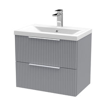 Hudson Reed Fluted 600mm Wall Hung 2 Drawer Vanity & Basin 1 Contemp Satin Grey MFC Painted Gloss 540x610x390mm - JJ Building Materials