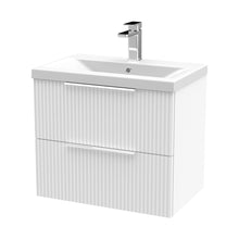 Hudson Reed Fluted 600mm Wall Hung 2 Drawer Vanity & Basin 1 Contemp Satin White MFC Painted Gloss 540x610x390mm - JJ Building Materials