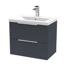 Hudson Reed Fluted 600mm Wall Hung 2 Drawer Vanity & Basin 1 Contemp Soft Black MFC Painted Gloss 540x610x390mm - JJ Building Materials