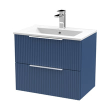 Hudson Reed Fluted 600mm Wall Hung 2 Drawer Vanity & Basin 2 Contemp Satin Blue MFC Painted Gloss 518x600x390mm - JJ Building Materials