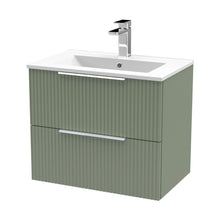Hudson Reed Fluted 600mm Wall Hung 2 Drawer Vanity & Basin 2 Contemp Satin Green MFC Painted Gloss 518x600x390mm - JJ Building Materials