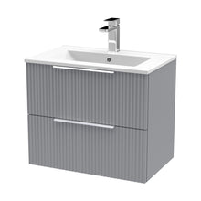 Hudson Reed Fluted 600mm Wall Hung 2 Drawer Vanity & Basin 2 Contemp Satin Grey MFC Painted Gloss 518x600x390mm - JJ Building Materials