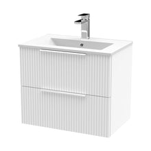 Hudson Reed Fluted 600mm Wall Hung 2 Drawer Vanity & Basin 2 Contemp Satin White MFC Painted Gloss 518x600x390mm - JJ Building Materials