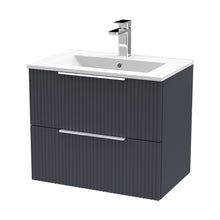 Hudson Reed Fluted 600mm Wall Hung 2 Drawer Vanity & Basin 2 Contemp Soft Black MFC Painted Gloss 518x600x390mm - JJ Building Materials
