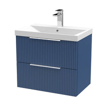 Hudson Reed Fluted 600mm Wall Hung 2 Drawer Vanity & Basin 3 Contemp Satin Blue MFC Painted Gloss 550x610x395mm - JJ Building Materials