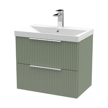 Hudson Reed Fluted 600mm Wall Hung 2 Drawer Vanity & Basin 3 Contemp Satin Green MFC Painted Gloss 550x610x395mm - JJ Building Materials