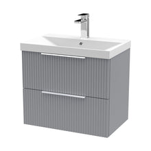 Hudson Reed Fluted 600mm Wall Hung 2 Drawer Vanity & Basin 3 Contemp Satin Grey MFC Painted Gloss 550x610x395mm - JJ Building Materials