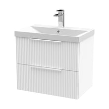 Hudson Reed Fluted 600mm Wall Hung 2 Drawer Vanity & Basin 3 Contemp Satin White MFC Painted Gloss 550x610x395mm - JJ Building Materials