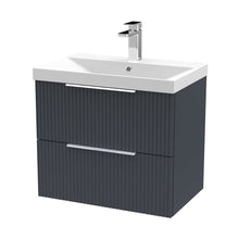 Hudson Reed Fluted 600mm Wall Hung 2 Drawer Vanity & Basin 3 Contemp Soft Black MFC Painted Gloss 550x610x395mm - JJ Building Materials