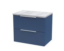 Hudson Reed Fluted 600mm Wall Hung 2 Drawer Vanity & Laminate Top Contemp Satin Blue MFC Painted Gloss 522x605x390mm - DFF393LBG - JJ Building Materials