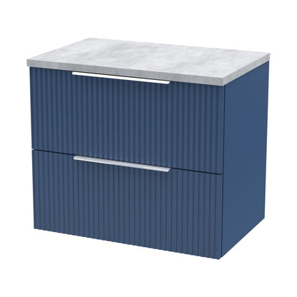 Hudson Reed Fluted 600mm Wall Hung 2 Drawer Vanity & Laminate Top Contemp Satin Blue MFC Painted Gloss 522x605x390mm - DFF393LBG - JJ Building Materials