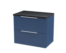 Hudson Reed Fluted 600mm Wall Hung 2 Drawer Vanity & Laminate Top Contemp Satin Blue MFC Painted Gloss 522x605x390mm - DFF393LSB - JJ Building Materials