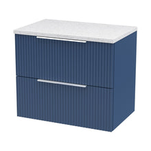 Hudson Reed Fluted 600mm Wall Hung 2 Drawer Vanity & Laminate Top Contemp Satin Blue MFC Painted Gloss 522x605x390mm - DFF393LSW - JJ Building Materials