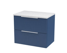 Hudson Reed Fluted 600mm Wall Hung 2 Drawer Vanity & Laminate Top Contemp Satin Blue MFC Painted Gloss 522x605x390mm - DFF393LSW - JJ Building Materials