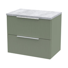 Hudson Reed Fluted 600mm Wall Hung 2 Drawer Vanity & Laminate Top Contemp Satin Green MFC Painted Gloss 522x605x390mm - DFF893LBG - JJ Building Materials