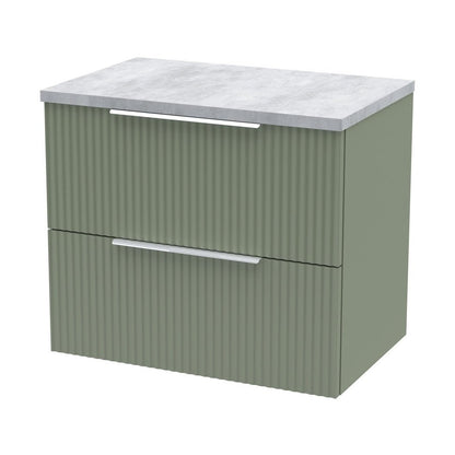 Hudson Reed Fluted 600mm Wall Hung 2 Drawer Vanity & Laminate Top Contemp Satin Green MFC Painted Gloss 522x605x390mm - DFF893LBG - JJ Building Materials
