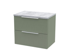 Hudson Reed Fluted 600mm Wall Hung 2 Drawer Vanity & Laminate Top Contemp Satin Green MFC Painted Gloss 522x605x390mm - DFF893LBG - JJ Building Materials