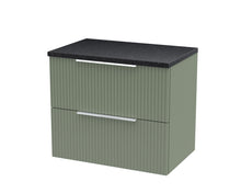 Hudson Reed Fluted 600mm Wall Hung 2 Drawer Vanity & Laminate Top Contemp Satin Green MFC Painted Gloss 522x605x390mm - DFF893LSB - JJ Building Materials
