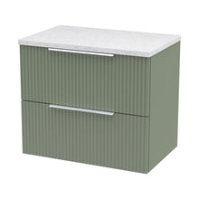 Hudson Reed Fluted 600mm Wall Hung 2 Drawer Vanity & Laminate Top Contemp Satin Green MFC Painted Gloss 522x605x390mm - DFF893LSW - JJ Building Materials