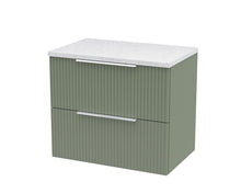 Hudson Reed Fluted 600mm Wall Hung 2 Drawer Vanity & Laminate Top Contemp Satin Green MFC Painted Gloss 522x605x390mm - DFF893LSW - JJ Building Materials