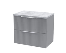 Hudson Reed Fluted 600mm Wall Hung 2 Drawer Vanity & Laminate Top Contemp Satin Grey MFC Painted Gloss 522x605x390mm - DFF293LBG - JJ Building Materials