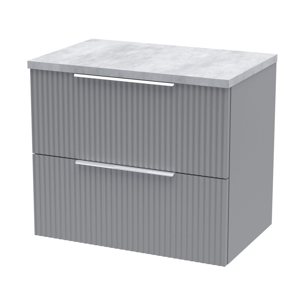 Hudson Reed Fluted 600mm Wall Hung 2 Drawer Vanity & Laminate Top Contemp Satin Grey MFC Painted Gloss 522x605x390mm - DFF293LBG - JJ Building Materials
