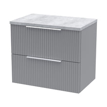 Hudson Reed Fluted 600mm Wall Hung 2 Drawer Vanity & Laminate Top Contemp Satin Grey MFC Painted Gloss 522x605x390mm - DFF293LBG - JJ Building Materials