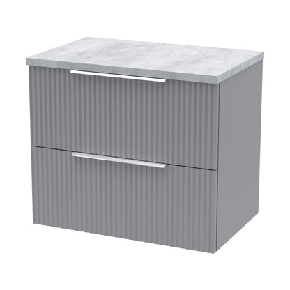 Hudson Reed Fluted 600mm Wall Hung 2 Drawer Vanity & Laminate Top Contemp Satin Grey MFC Painted Gloss 522x605x390mm - DFF293LBG - JJ Building Materials
