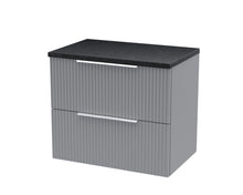 Hudson Reed Fluted 600mm Wall Hung 2 Drawer Vanity & Laminate Top Contemp Satin Grey MFC Painted Gloss 522x605x390mm - DFF293LSB - JJ Building Materials
