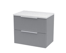 Hudson Reed Fluted 600mm Wall Hung 2 Drawer Vanity & Laminate Top Contemp Satin Grey MFC Painted Gloss 522x605x390mm - DFF293LSW - JJ Building Materials