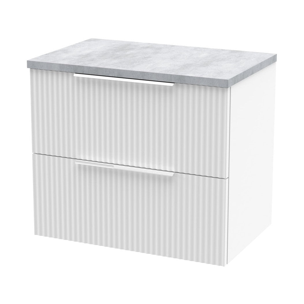 Hudson Reed Fluted 600mm Wall Hung 2 Drawer Vanity & Laminate Top Contemp Satin White MFC Painted Gloss 522x605x390mm - DFF193LBG - JJ Building Materials