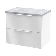 Hudson Reed Fluted 600mm Wall Hung 2 Drawer Vanity & Laminate Top Contemp Satin White MFC Painted Gloss 522x605x390mm - DFF193LBG - JJ Building Materials