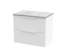 Hudson Reed Fluted 600mm Wall Hung 2 Drawer Vanity & Laminate Top Contemp Satin White MFC Painted Gloss 522x605x390mm - DFF193LBG - JJ Building Materials
