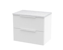 Hudson Reed Fluted 600mm Wall Hung 2 Drawer Vanity & Laminate Top Contemp Satin White MFC Painted Gloss 522x605x390mm - DFF193LSW - JJ Building Materials