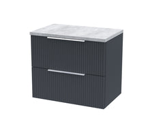 Hudson Reed Fluted 600mm Wall Hung 2 Drawer Vanity & Laminate Top Contemp Soft Black MFC Painted Gloss 522x605x390mm - DFF1493LBG - JJ Building Materials