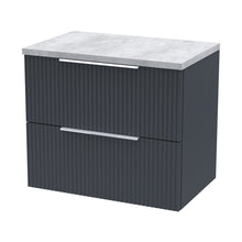 Hudson Reed Fluted 600mm Wall Hung 2 Drawer Vanity & Laminate Top Contemp Soft Black MFC Painted Gloss 522x605x390mm - DFF1493LBG - JJ Building Materials
