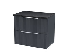 Hudson Reed Fluted 600mm Wall Hung 2 Drawer Vanity & Laminate Top Contemp Soft Black MFC Painted Gloss 522x605x390mm - DFF1493LSB - JJ Building Materials