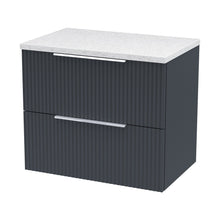 Hudson Reed Fluted 600mm Wall Hung 2 Drawer Vanity & Laminate Top Contemp Soft Black MFC Painted Gloss 522x605x390mm - DFF1493LSW - JJ Building Materials