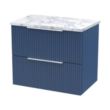 Hudson Reed Fluted 600mm Wall Hung 2-drawer Vanity & Laminate Worktop Contemp Satin Blue MFC Painted Gloss 522x605x390mm - JJ Building Materials